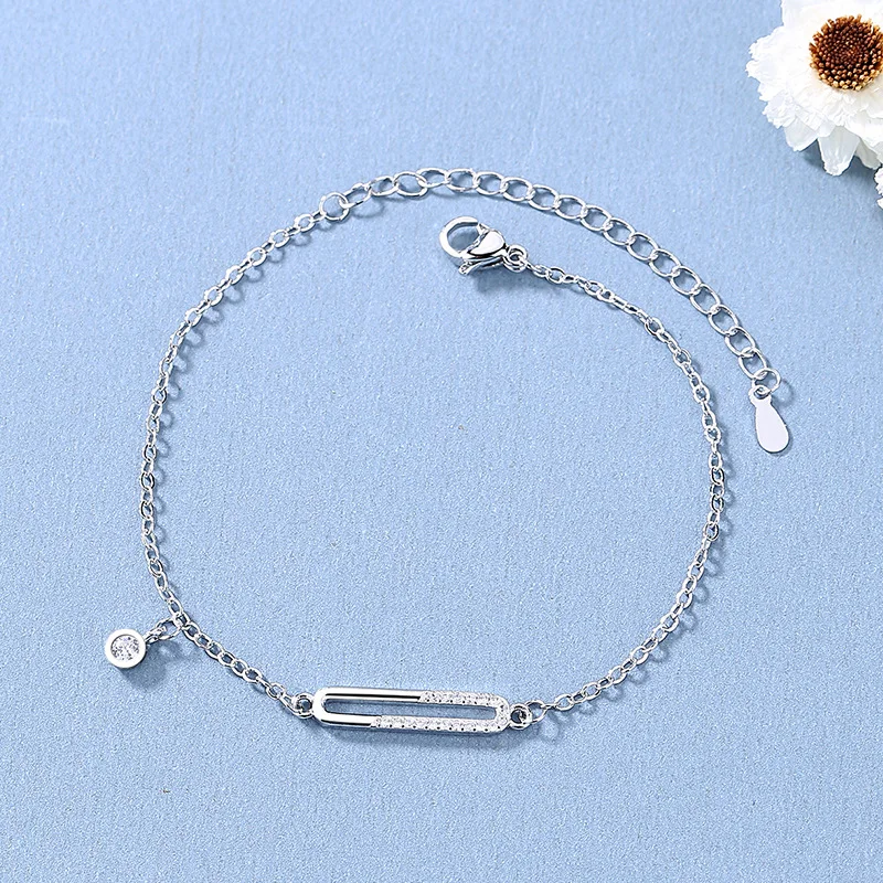 

KOFSAC Fashion Simple S925 Silver Bracelets For Women Zircon Geometric Oval Bracelet Jewelry Chic Girl Student Accessories