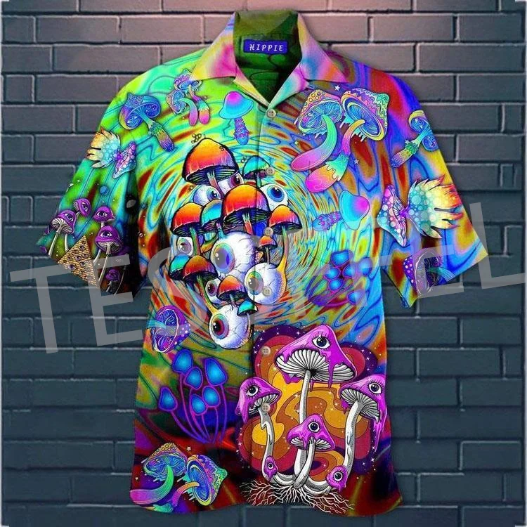 Mushroom Hipple Psychedelic Trippy Tattoo Colorful 3DPrint Summer Streetwear Retro Casual Funny Hawaiian Shirts Short Sleeves X2