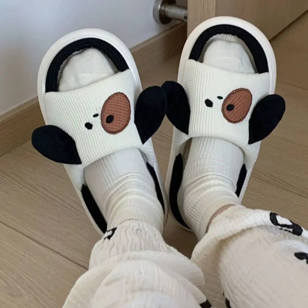 Yasuk AllSeason Women's Men's Casual Simple Indoor And Outside Home Slippers Non-Slip Cute Dog Cotton Linen Unisex Couple's Soft