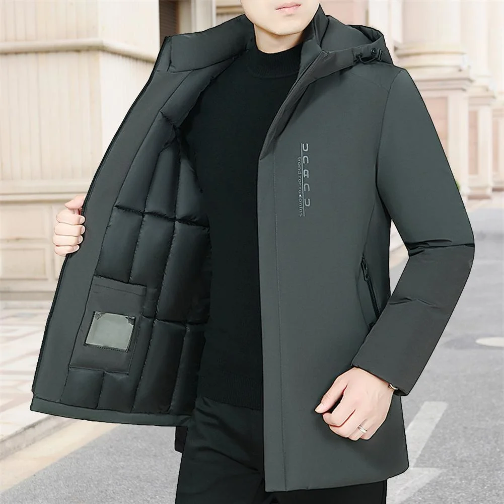 

Men Coat Lon Sleeve Stand Collar Multi Pockets Letter Print Men Coat Winter Tickened Cotton Padded Mid-Lent ded Outerwear