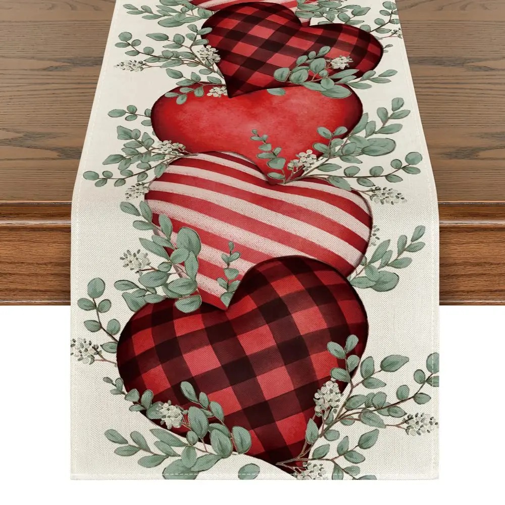 

2023 Valentine's Day Table Runners Linen Love Heart Indoor Outdoor Love Holiday Theme Gathering Dinner Party Table Decoration