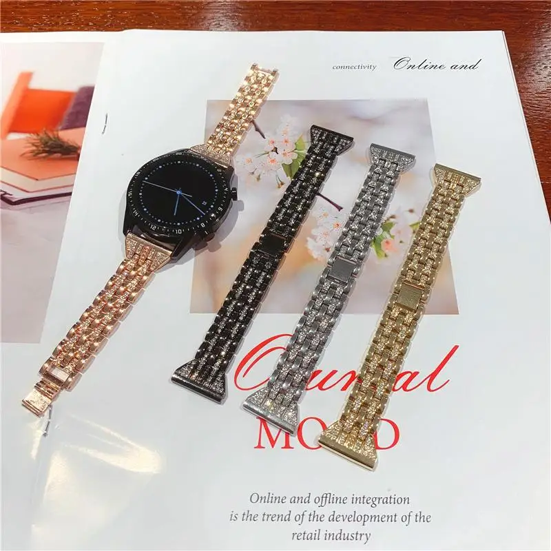 20mm 22mm Metal diamond strap For Samsung Galaxy watch 4 44mm/40mm active 2 Huawei watch GT2 46mm amazfit GTR 47mm sports strap