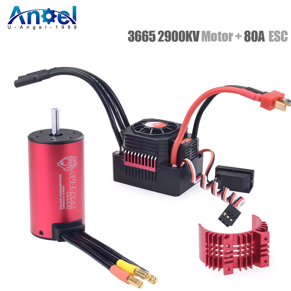 KK Waterproof Combo w/Heat Sink 80A Electronic Speed Controller 3665 2900KV Brushless Motor for RC 1/10 Car