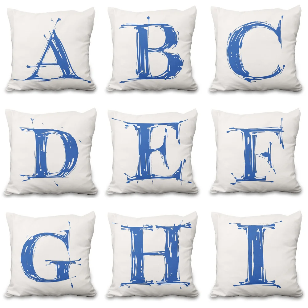 

Blue Alphabet Letter Cushion Cover Sofa Cushions Pillowcases Nordic Decorative Throw Pillows Home Decor Polyester Pillow Covers