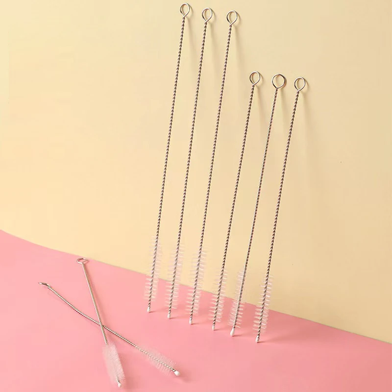 4/10Pcs/Set Stainless Soft Hair Suction For Washing Glass Silicone Tube Cleaner Brushes Fish Tank Straw Bottle Cleaning Brush