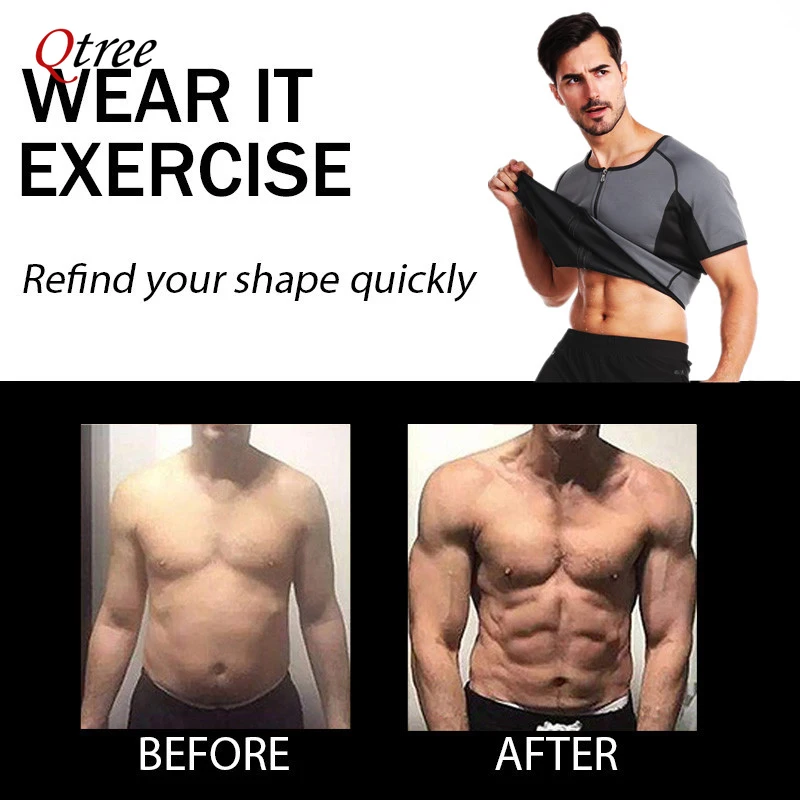 Sauna Suit for Men Hot Sweat Neoprene Body Shaper Sweat Shirt Workout Tummy Trimmer Fat Burn Corset Waist Trainer Zipper Tops