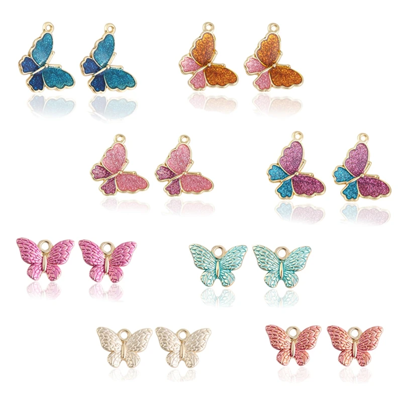 

10PCs/Lot Alloy Colored Oil Drop Single Hanging Butterfly Pendant for making DIY Necklace Anklet Handmade Gifts for Girls