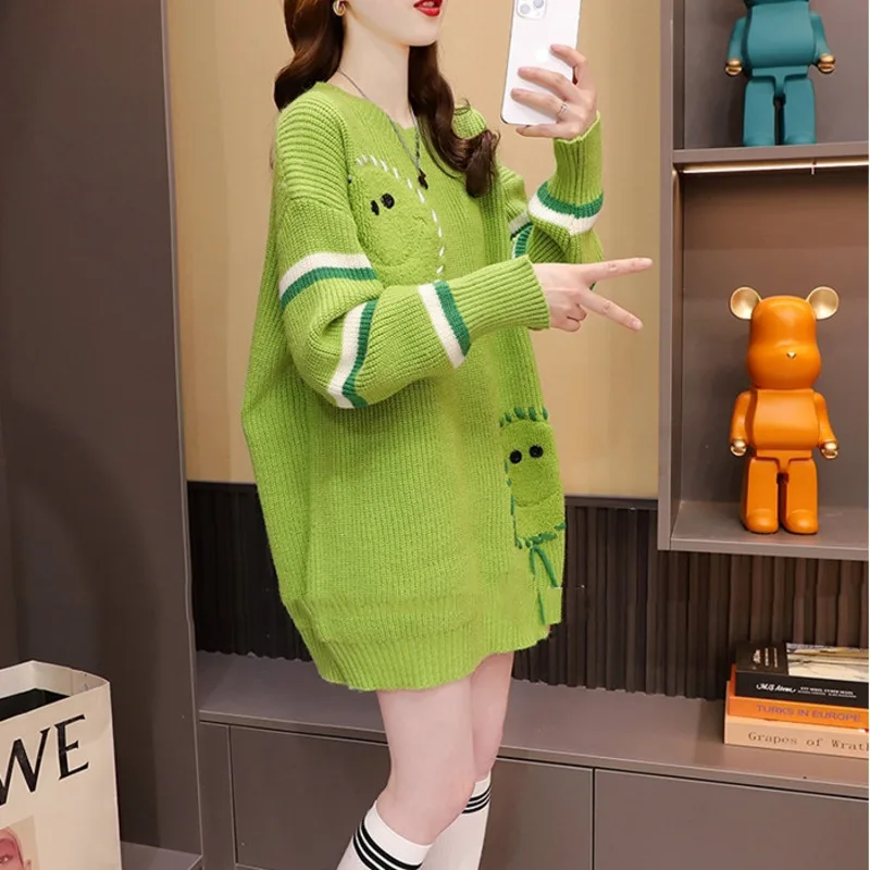 # 3847 длинный свитер женский вязаный с разрезом пуловер свободная уличная одежда