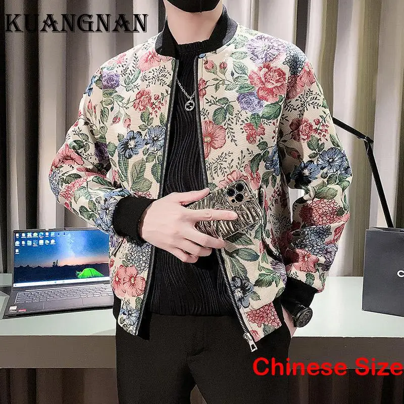 

KUANGNAN Floral Jackets for Men Clothings Coat Men's Spring Windbreaker Outerwear Tops Man Clothes Bomber New in Outerwears 3XL