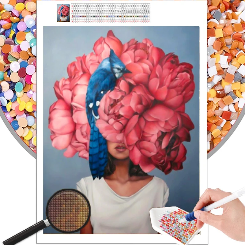 

Flowers Feathers Woman 5D DIY Diamond Painting Abstract Full Round Drill Embroidery Cross Stitch Living Room Modern Home Decor