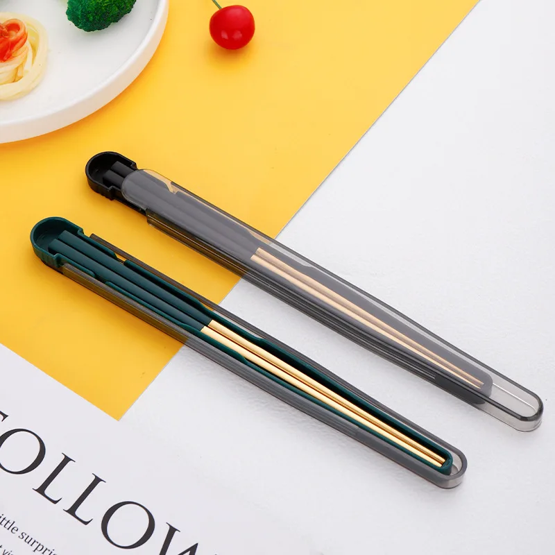 

Stainless Steel Chopstick Lunch Tableware Travel Portable Chopsticks Folding Cover Storage Box Dinnerware Kitchen Accessories