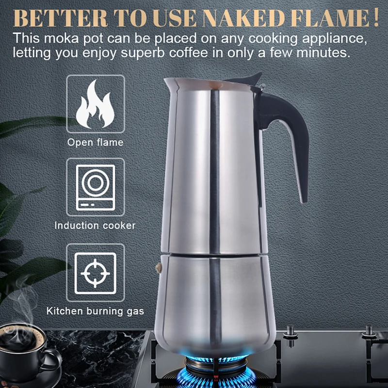 

Coffee Maker Stainless Steel Coffee Pot Moka Pot Geyser Coffee Makers Kettle Coffee Brewer Latte Percolator Stove Coffee Tools