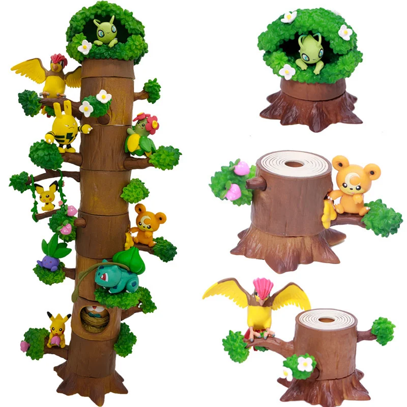 

Pokemon Pikachu Action Figure Dolls Toy Figure Toy Tree Stump Pika Mokurah Celebi Bulbasaur Pidgeotto Anime Figure In Forest