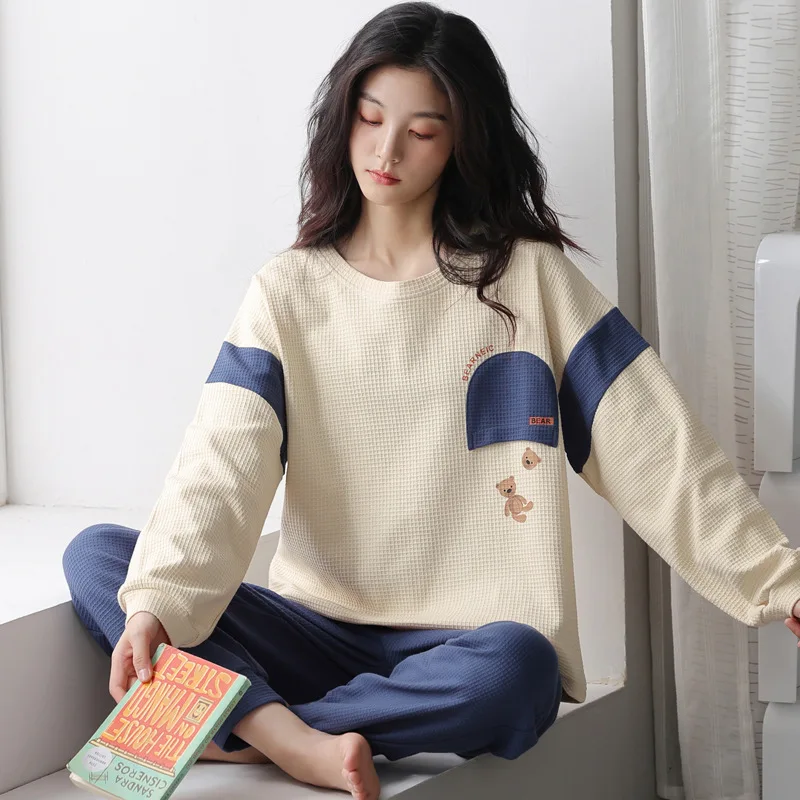 Thick Models Of Autumn And Winter Cotton Women's Pajamas Casual Pullover Ladies  Home Wear Sleepwear Sets