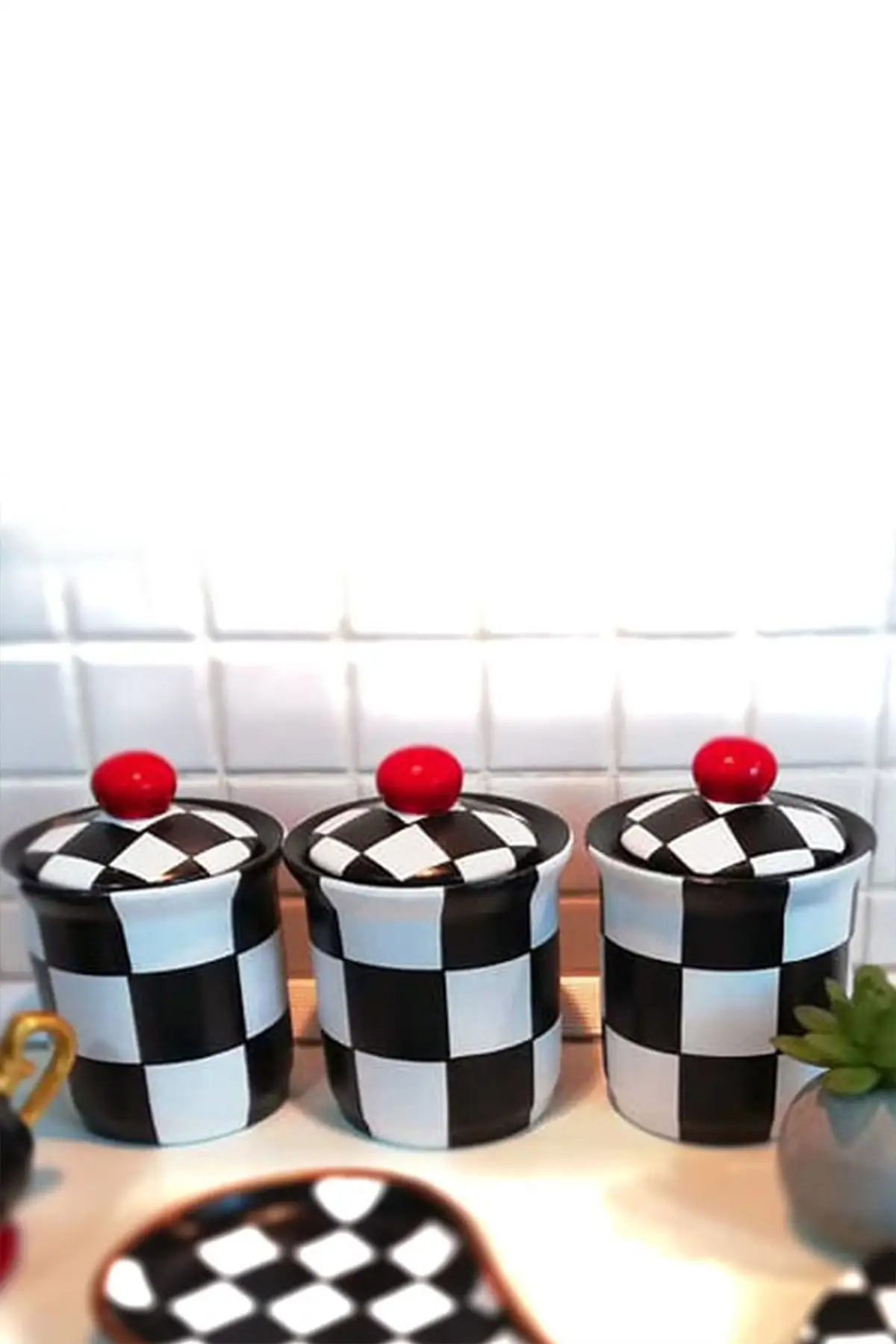 

Checkered Spice 3 jar Set Medium Size-Hand-Painted