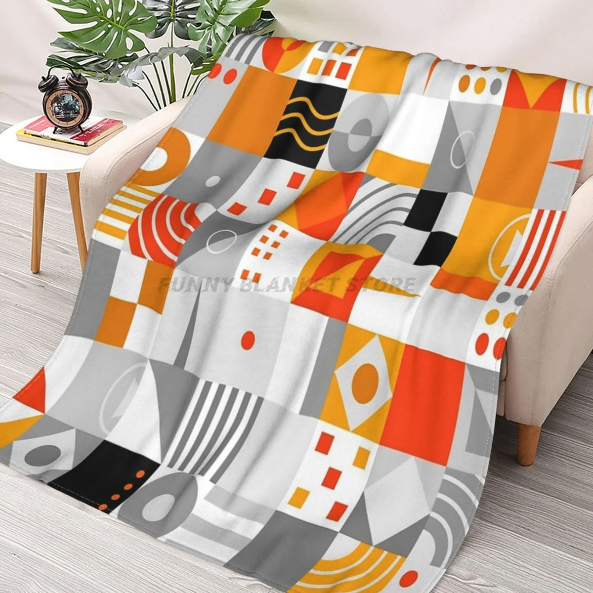 

Flatiron Park New York Abstract Orange Geometric Design Throws Blankets Collage Flannel Ultra-Soft Warm picnic blanket bedspread