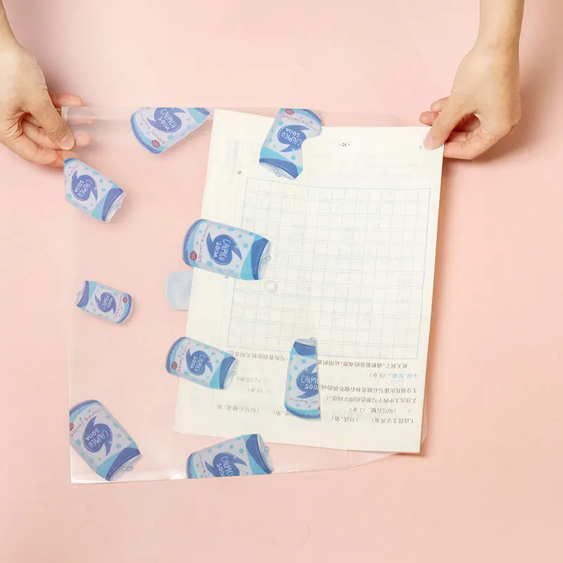 

10Pieces/Set of A4 Transparent File Bags File Folders Cute Cartoon File Jackets Snap on File Pockets Pink Drink Bottle Pattern