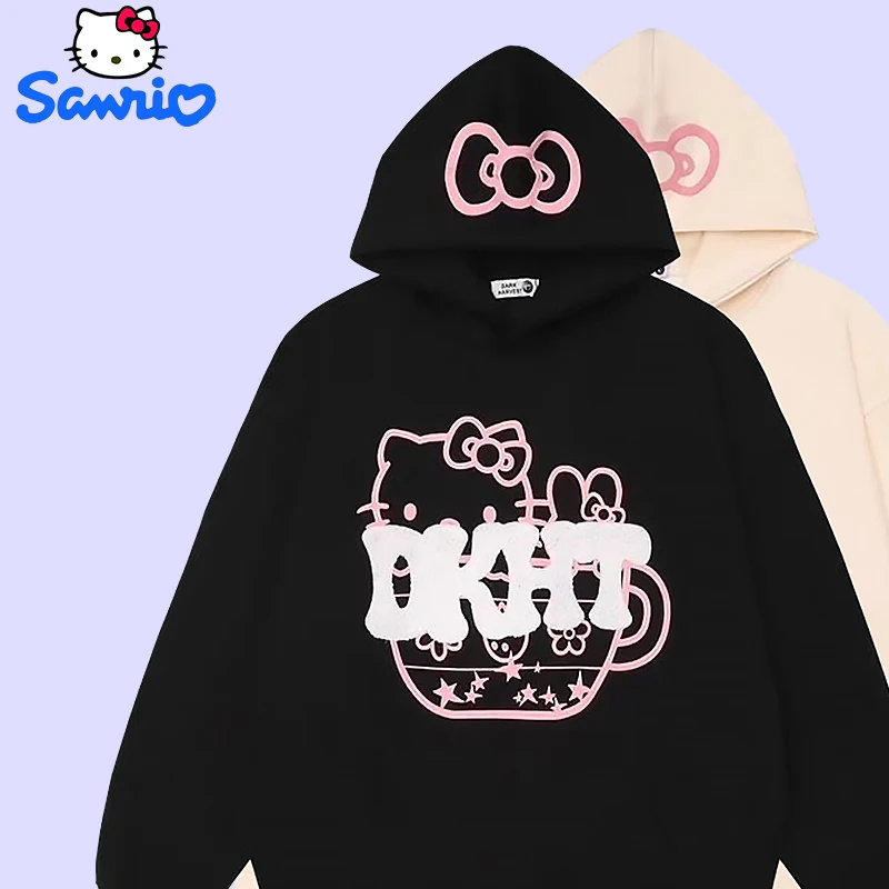 

Толстовка Sanrio Hellokitty, милый крутой пуловер с капюшоном и мультяшным принтом в американском стиле, женская и Мужская Уличная одежда, детские хлопковые топы