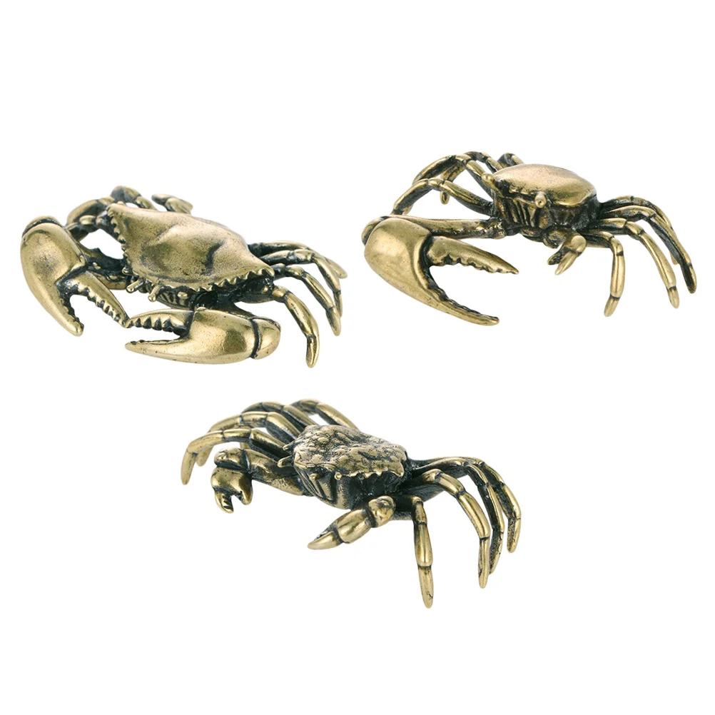

3Pcs Tabletop Crab Decorative Matt Vintage Crabs Status Office Crafts Chino Pants Gift Small Ornament Brass Lifelike Plants Pets