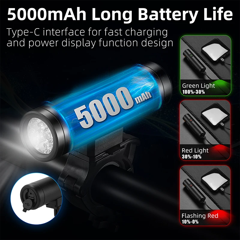 Фонарь велосипедный с аккумулятором типа C 1000 лм