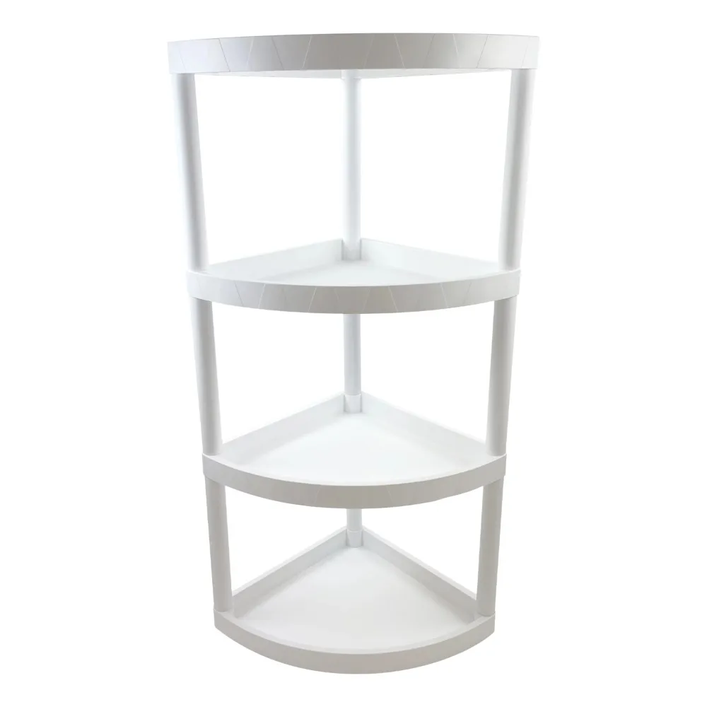 

4 Tier Plastic Storage Corner Shelf, 20 lb per Shelf Capacity, White, Adult Organizer Organize