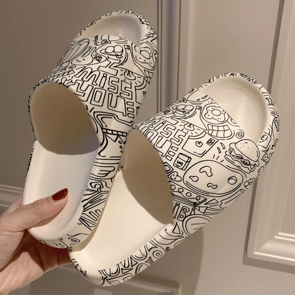 

Summer Fashion Graffiti Ladies EVA Slippers House Soft Women Bath Slippers Non-slip Home Ladies Platform Shoes Beach Slides