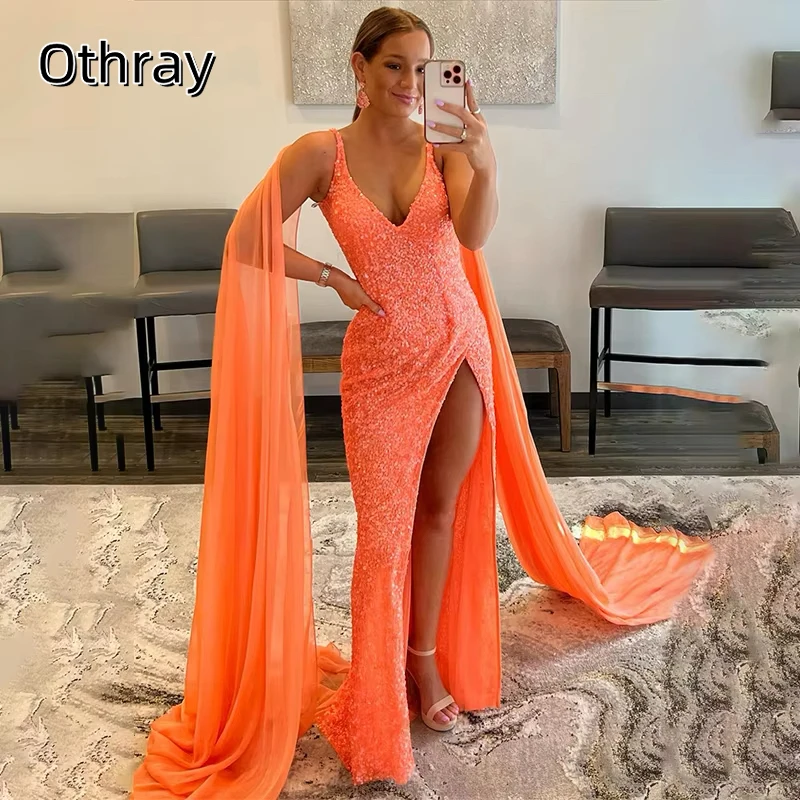 Othray Cape с v-образным вырезом расшитое блестками платье для выпускного вечера