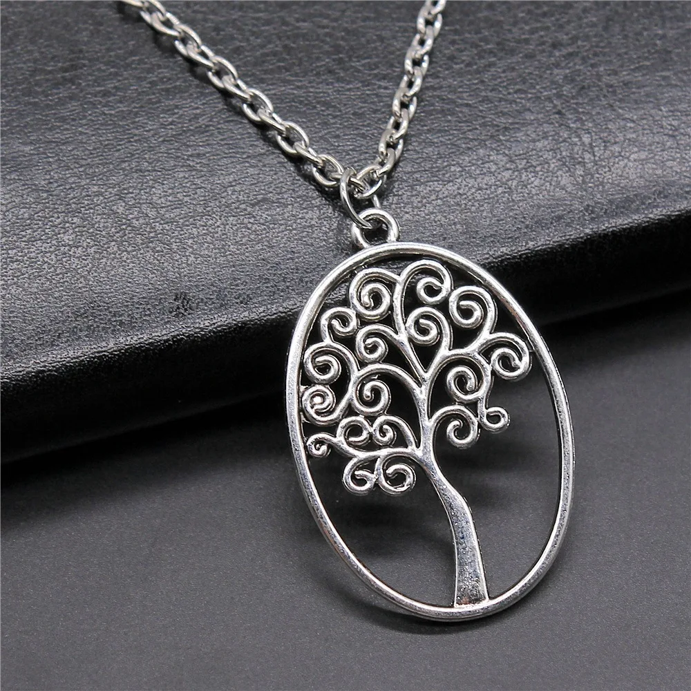 

Ожерелье с кулоном в виде дерева овальной формы для мужчин и женщин, длинная цепь в винтажном стиле, 2 цвета, 40 х27 мм, ювелирные аксессуары