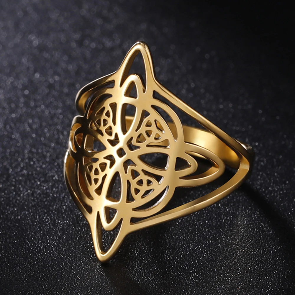 

ZHIXUN Witches Knot Trinity Knot Women Ring Stainless Steel Pagan Witchcraft Triquetra Celtics Good Luck Amulet Irish Jewelry
