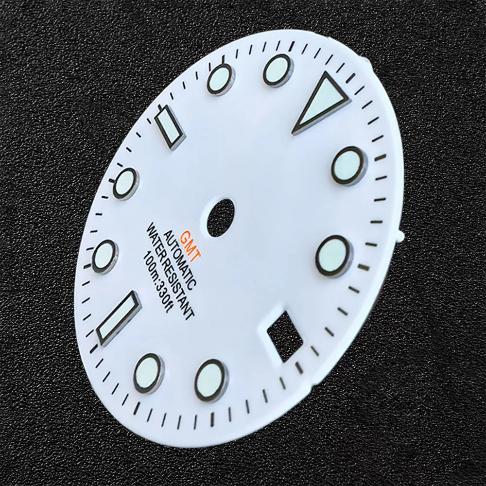 28 5 мм без логотипа GMT циферблат для часов сине-зеленый светящиеся детали подходят