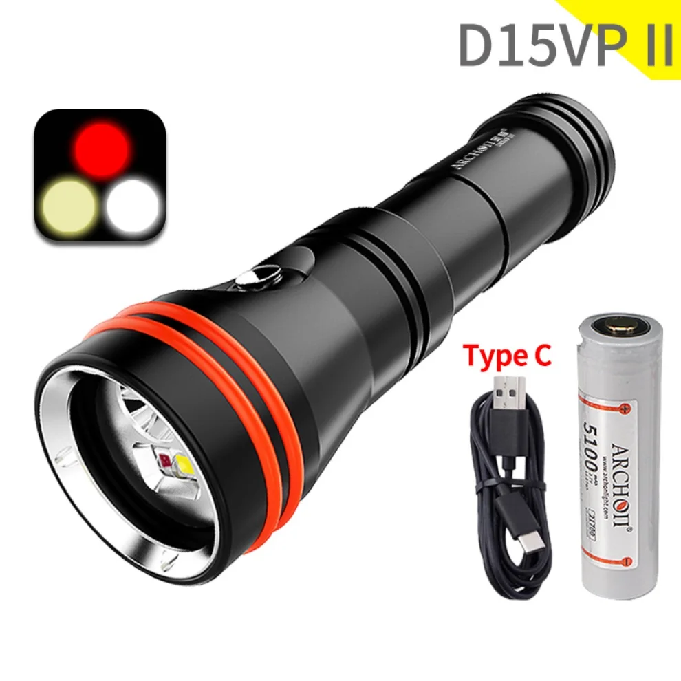 ARCHON D15VP II Powerful Diving Torch Phtotgraphy Light 3000LM Dive Flashlight HD Video Fill Light By Rechargeable 21700 Battery