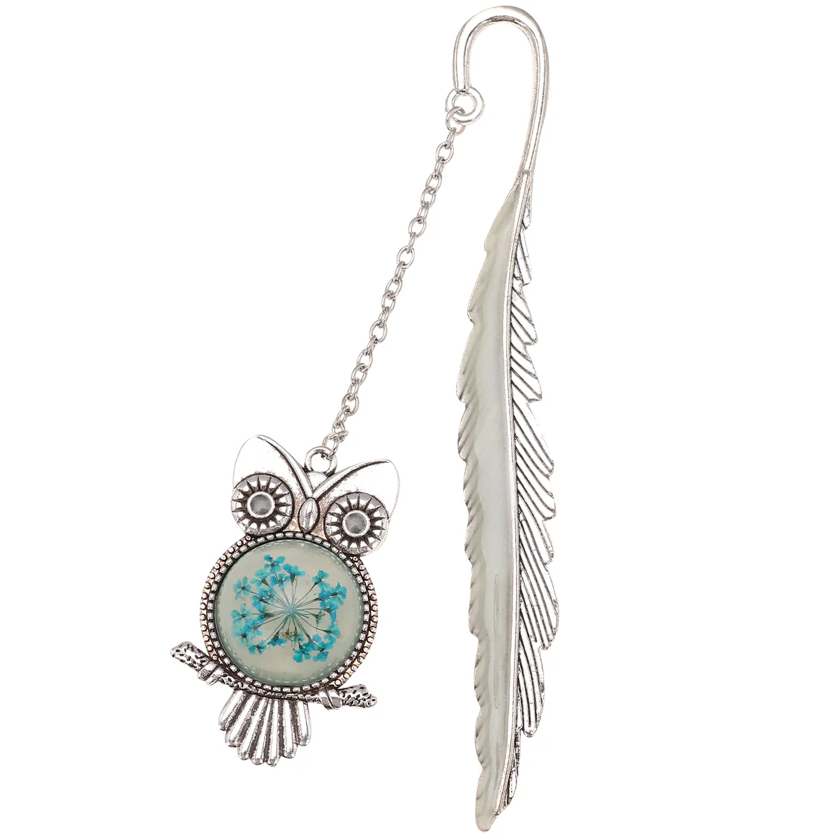 Luminous Bookmark Vintage Metal Page Marker Creative Students Stationery for Home Office School (Silver Little + Owl)