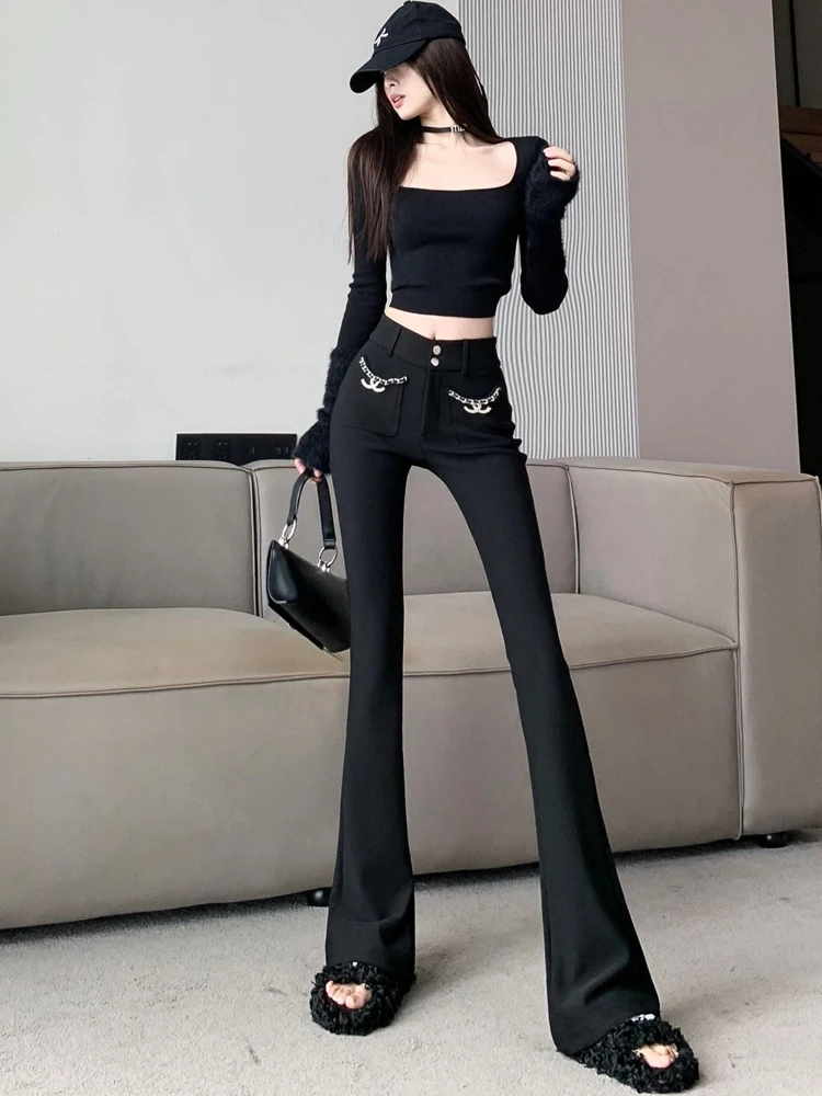 Белые микро расклешенные Костюмные брюки для женщин на весну и осень с высокой