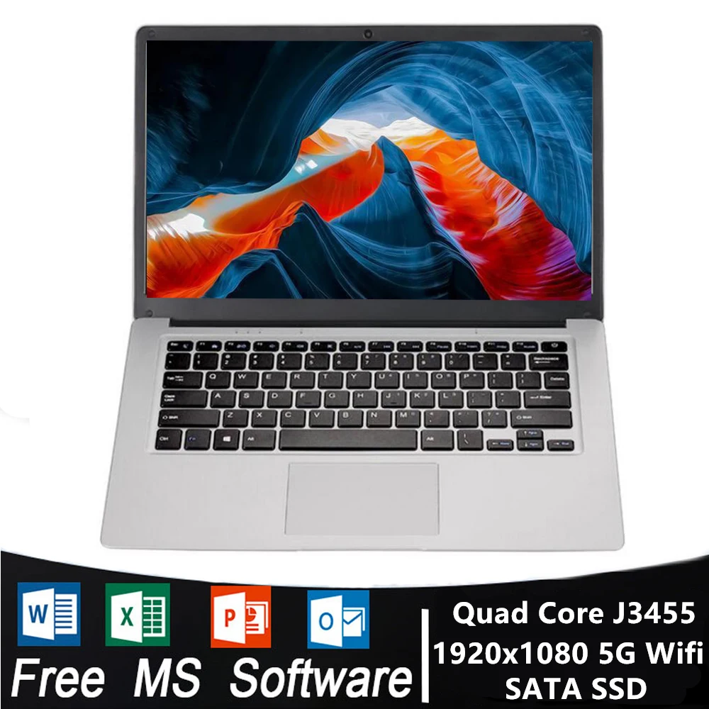 14.1 Inch Laptop Intel Quad Core J3455 FHD (1920*1080) IPS 6GB RAM  128G 256G  512G 1TB SSD Windows 10 Pro Portable Notebook PC