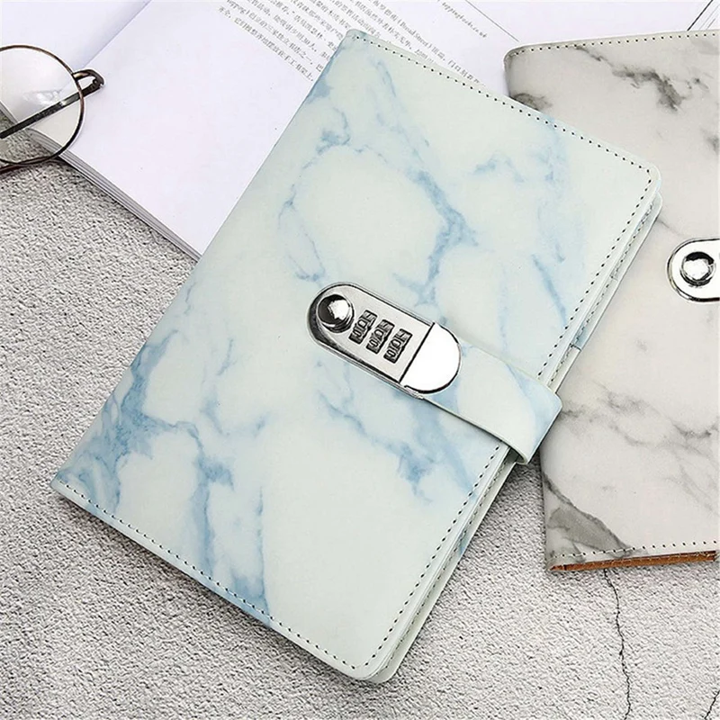 2X A5 Marble Texture Journal Writing Notebooks With Combination Lock Personal Diary Office Notepad Agenda - Blue &amp Gray | Канцтовары