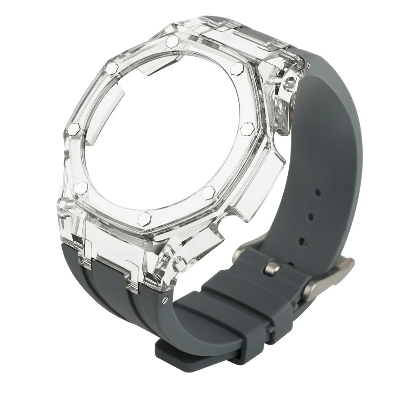 Latest Transparent Casioak Mod Kit for GA2100 Replacement PC Case Strap for Casio GA-2100 2110 Rubber Watch Band Metal Buckle