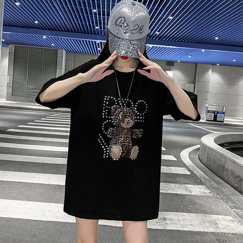 

Sandro Rivers Retro Bear Short Sleeve T-Shirt Baggy Oversize Medium Length Black Jacket For Women