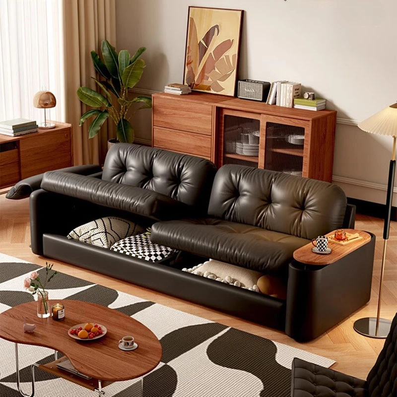 Мягкий ленивый диван для хранения из дерева Новое поступление кожаный пол