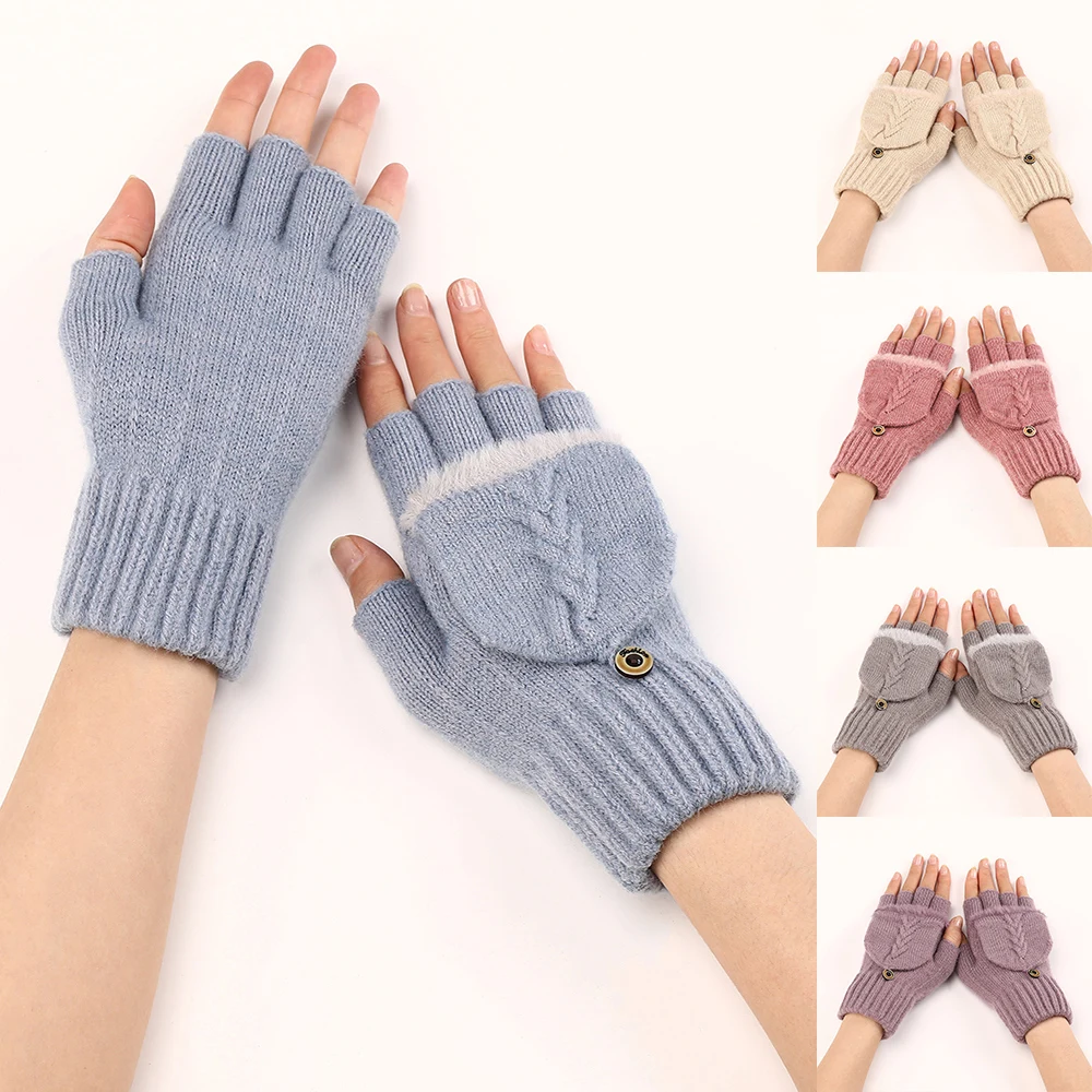 

Winter Fingerless Glove For Women Men Plush Knitted Convertible Flip Top Glove Student Hand Warm Mitten Outdoor Cycling Gloves