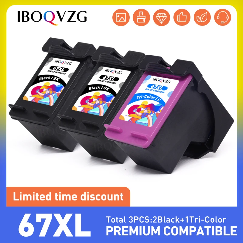 

IBOQVZG Remanufactured Ink Cartridge 67XL Compatible for HP 67 XL ENVY 6052 6055 6058 6075 6452 Deskjet plus 4140 4152 Printer