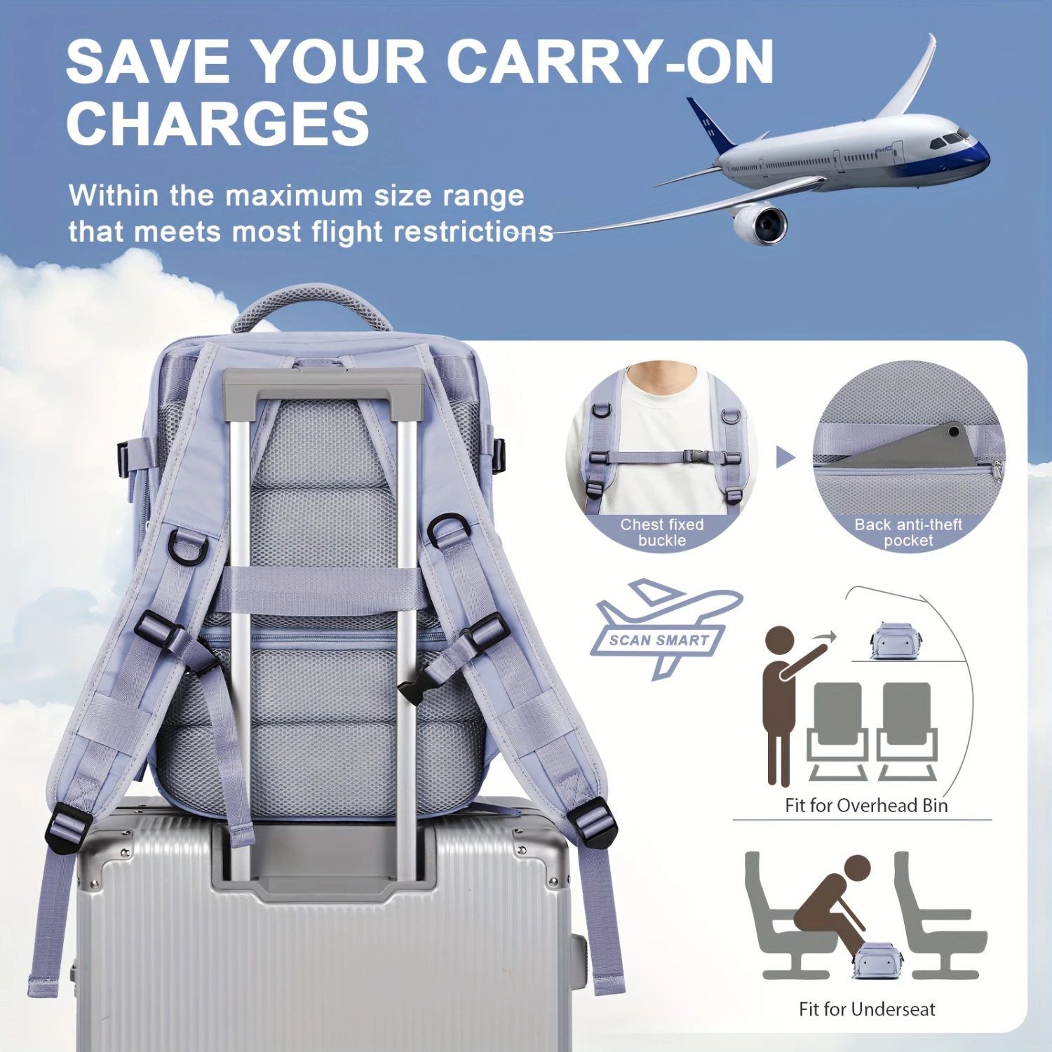 Большой дорожный рюкзак для женщин и мужчин ручной клади походный