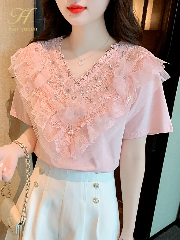 

Блузка женская шифоновая с V-образным вырезом и коротким рукавом