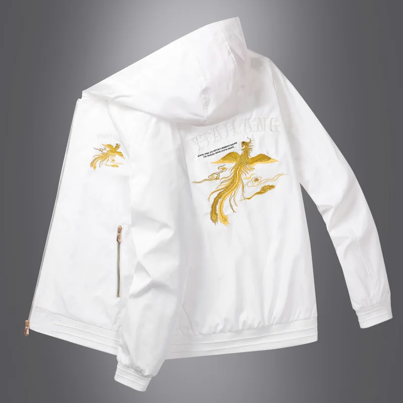 Мужская осенне-зимняя куртка с капюшоном и вышивкой Феникса