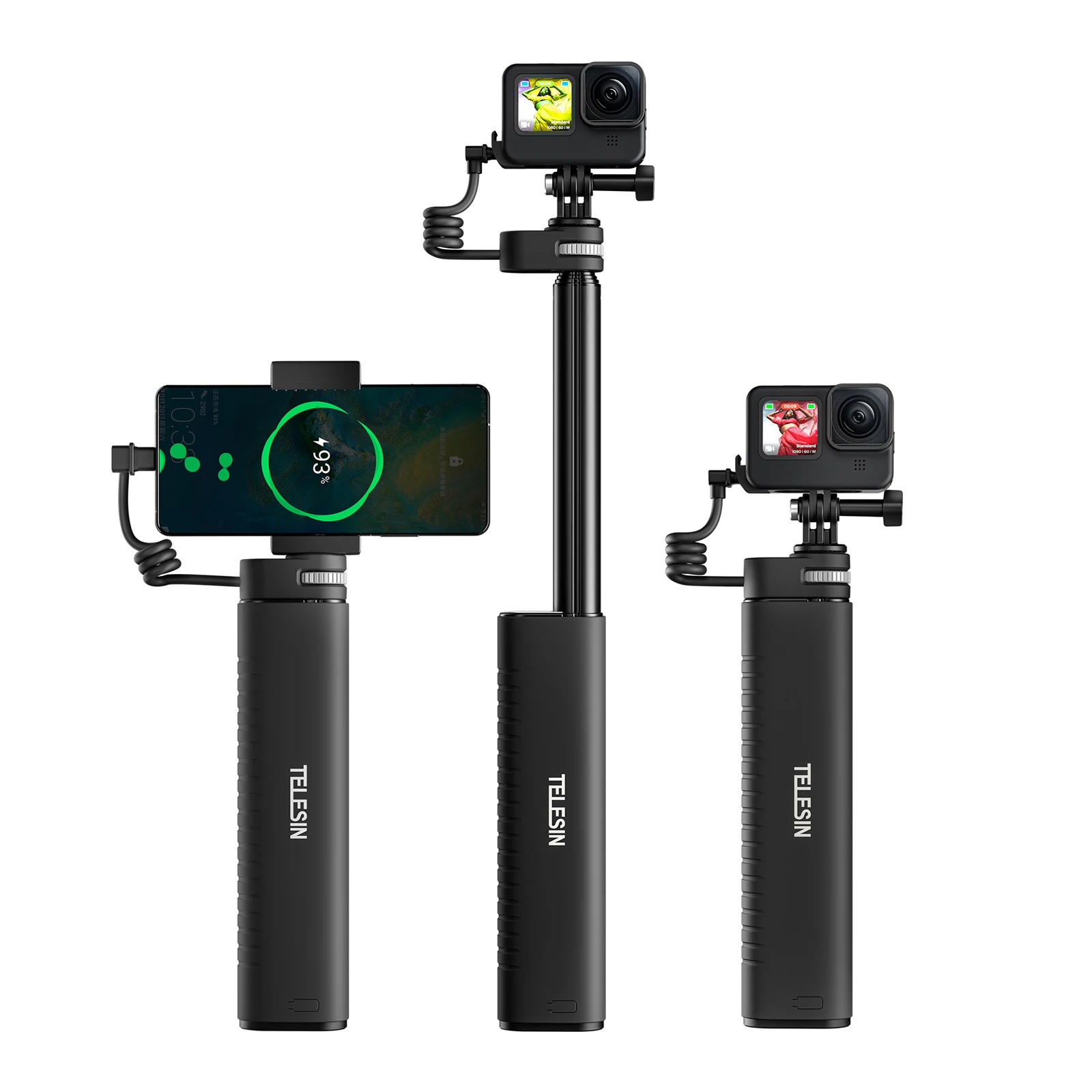 TELESIN Charging Selfie Stick 10000mah Power Bank Universal For Gopro Hero 11 10 9 8 7 6 5 Insta360 DJI Action Sports Camera