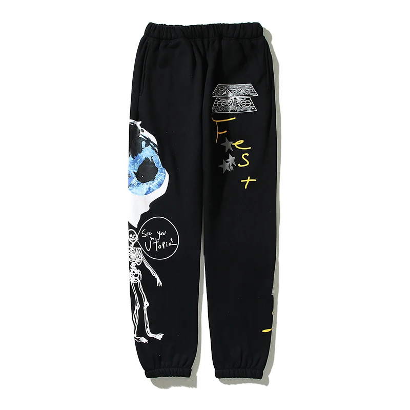 

High Street Retro Graffiti Joggers Fleece Sweatpants for Men and Women Astrofest Cactus Jack Oversized Casual Loose Trousers