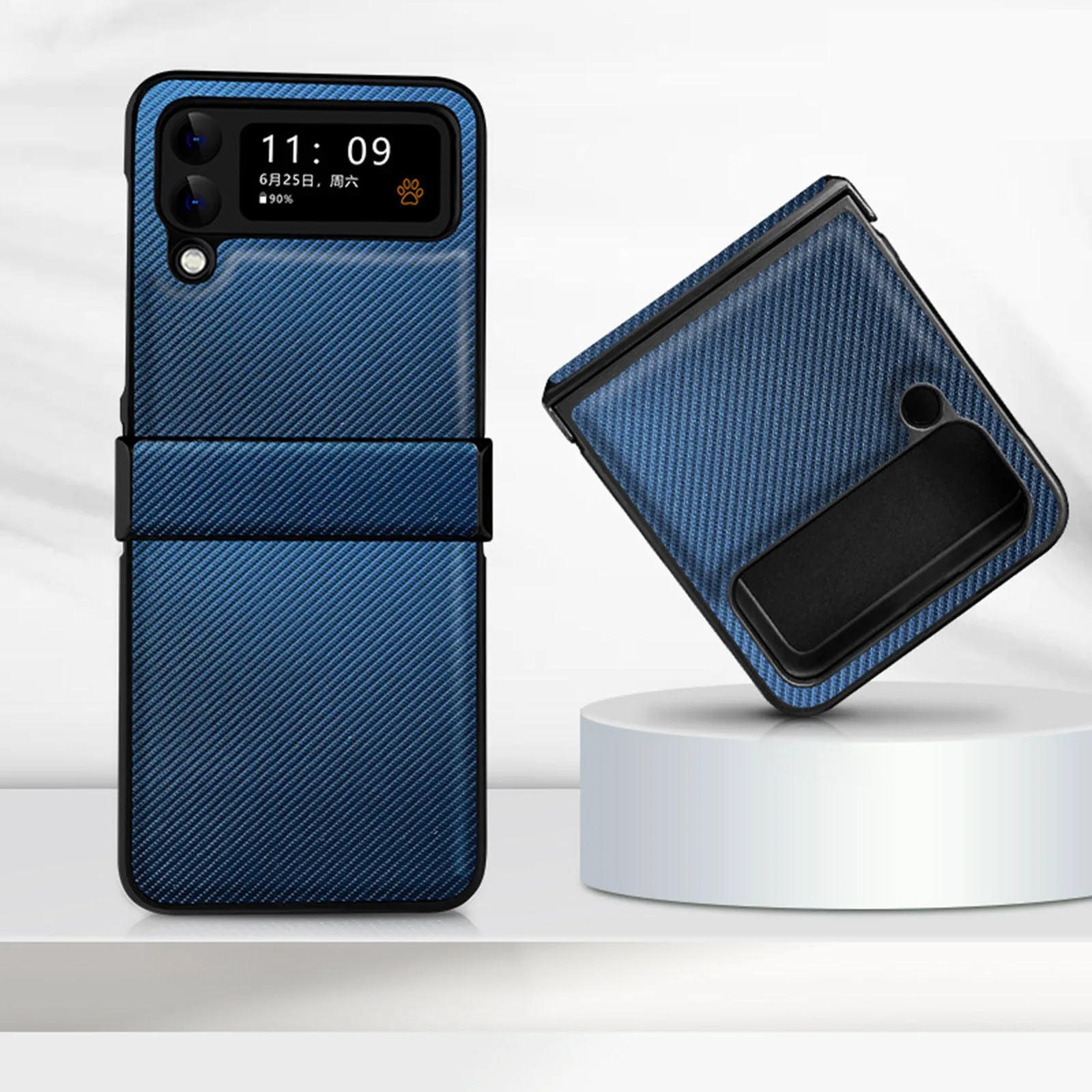 

2022 Carbon Fiber Case for Samsung Galaxy Z Flip 4 5G PU Leather Case Protective Ultra-Thin Bule Phone Cover for Galaxy Z Flip4