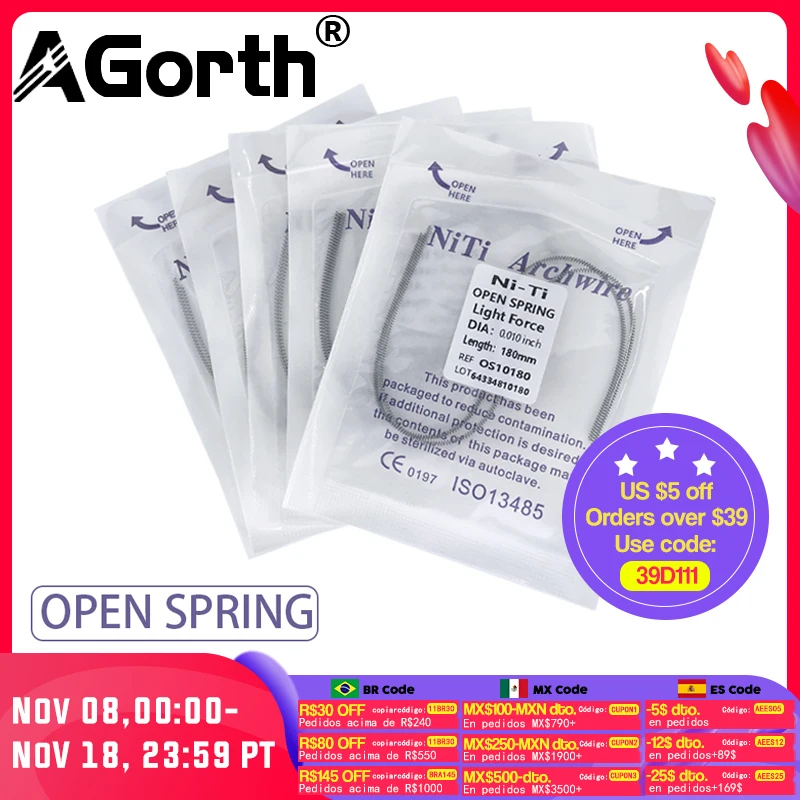 Стоматологические ортодонтические нити с открытой спиральной пружиной длиной 180