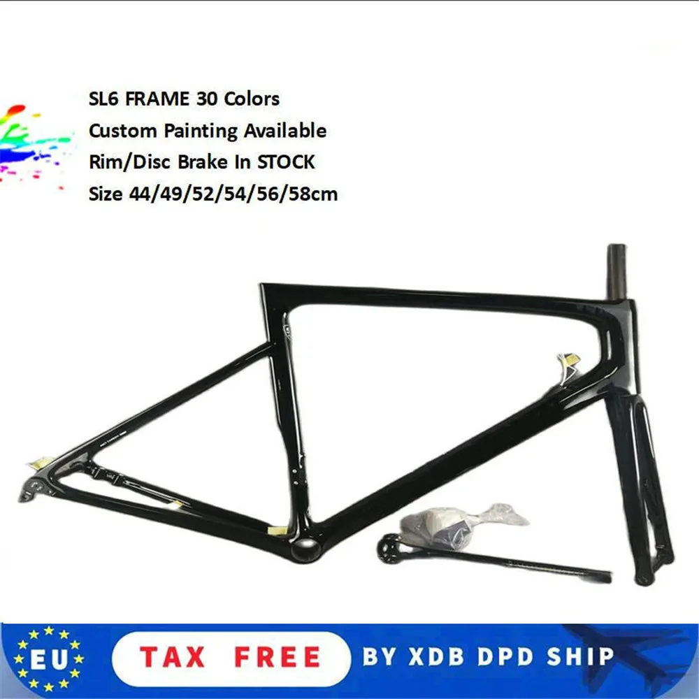 

T1000 Custom Sl6 Carbon Bicycle Frameset F14 Road Frameset White Logo Rim Brake Disc Road Bike Frame 30 colors