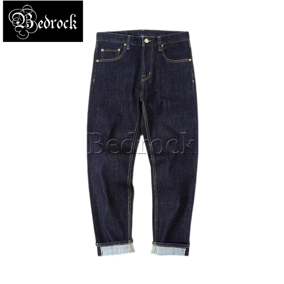MBBCAR 13oz special bottom brushed raw denim jeans for men casual micro-elasticity retro washed slim selvdge pencil pants 7378