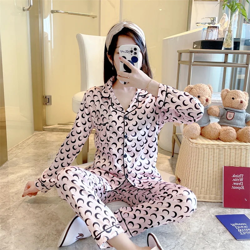 Pajamas Women's Ice Silk Long-sleeved Trousers Suit Spring Tide Brand Casual Pajamas Thin Section Light Luxury Women's Home Wear